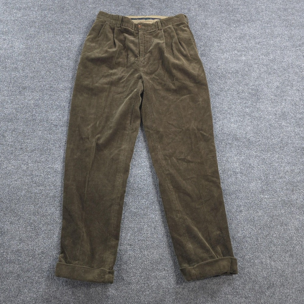 Vintage Polo Ralph Lauren Pants Mens 34x32 Brown Corduroy Pleated Cuffed Chino